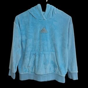 Adidas Girls Hoodie Size L (14) Light Blue Fleece Pullover Sweatshirt‎ Kids